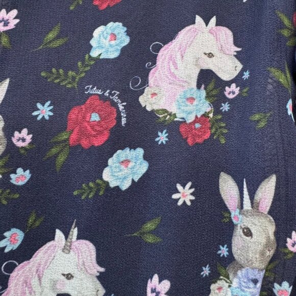 TUTU’S & TAMBOURINES Woodland Creatures Dress Girls 7 Blue Bunny Rabbit Unicorns - Picture 6 of 8